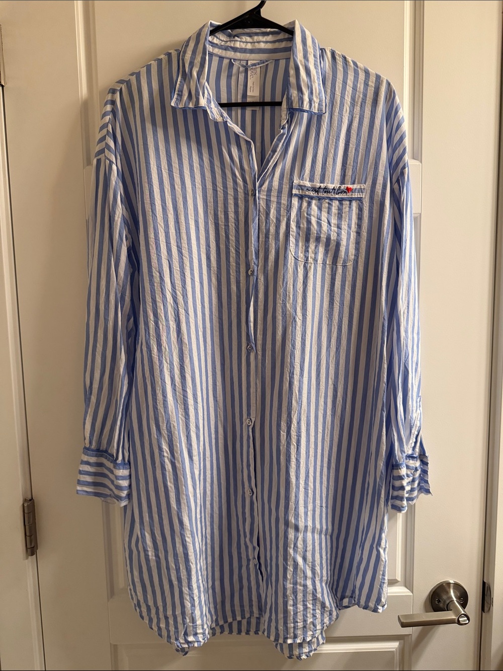 Blue and White Striped Button-Up Shirt Dress